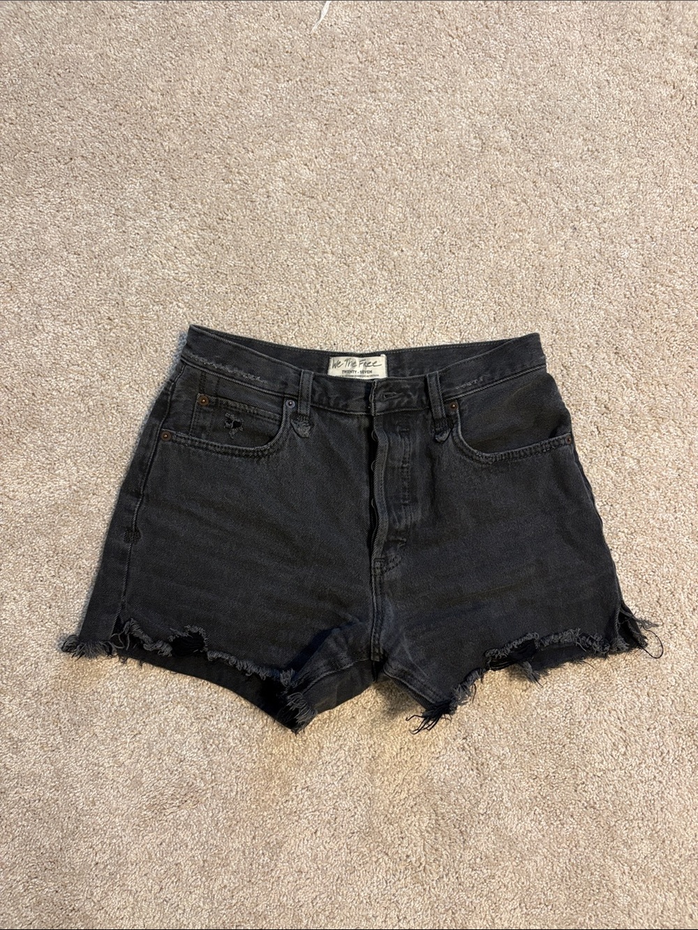 We The Free Black Frayed High-Rise Jean Shorts